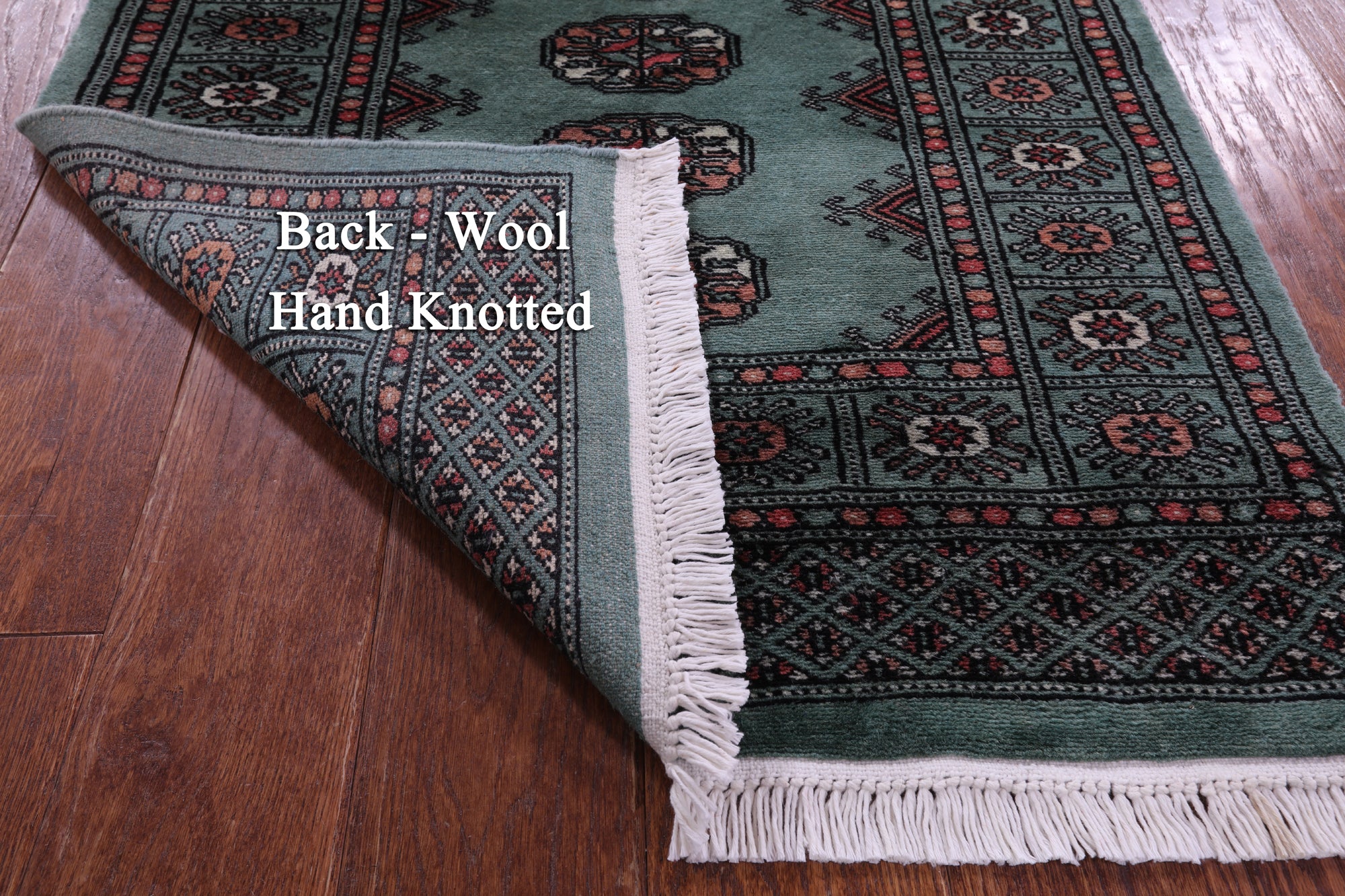 Green Bokhara Handmade Wool Runner Rug - 2' 7" X 14' 7"