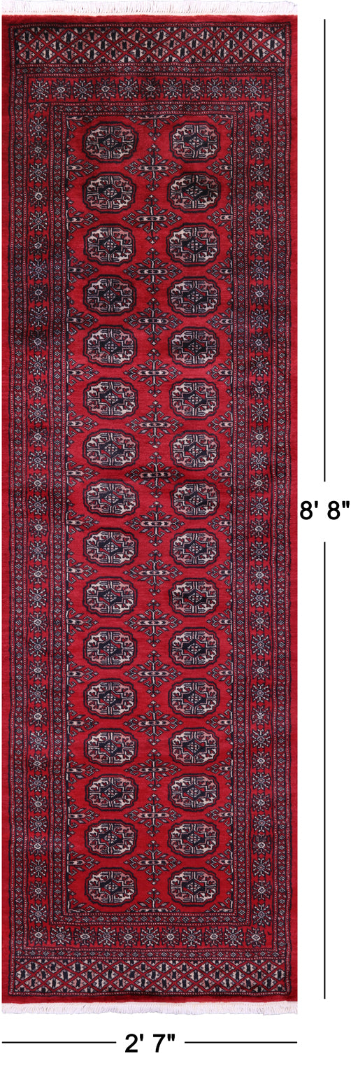 Red Bokhara Handmade Wool Runner Rug - 2' 7" X 8' 8"