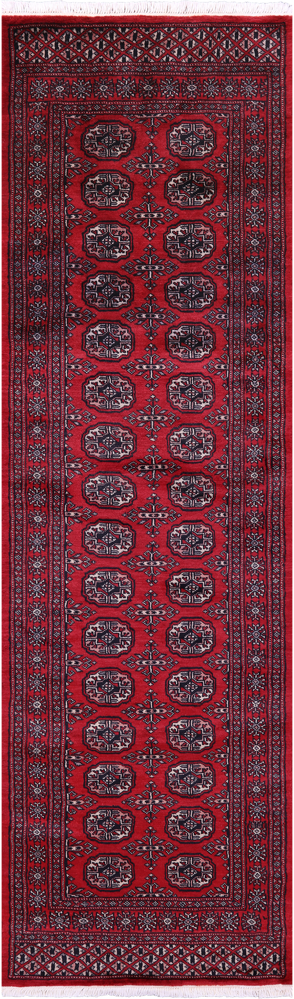 Red Bokhara Handmade Wool Runner Rug - 2' 7" X 8' 8"