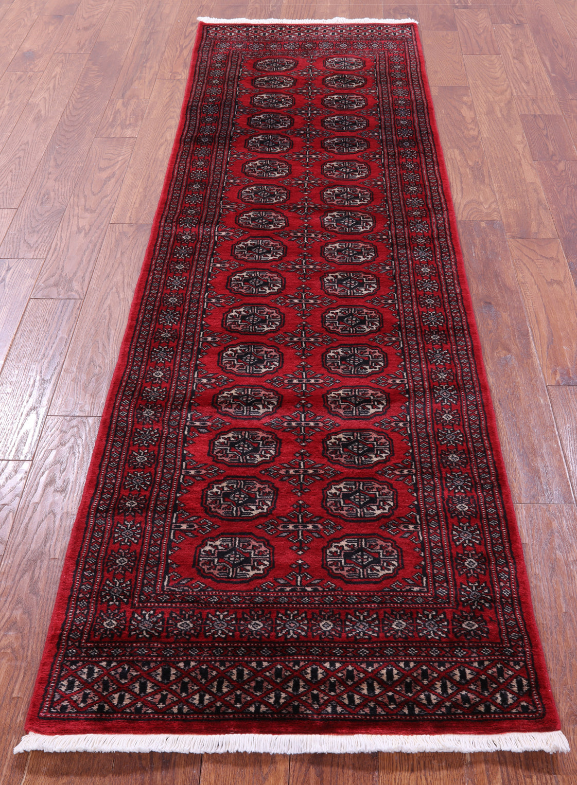 Red Bokhara Handmade Wool Runner Rug - 2' 7" X 8' 8"