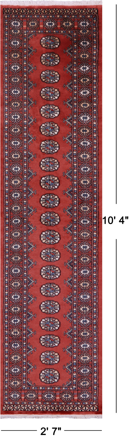 Rust Bokhara Handmade Wool Runner Rug - 2' 7" X 10' 4"