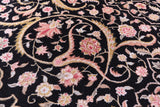 Black Persian Tabriz Handmade Wool & Silk Rug - 9' 0" X 12' 0"