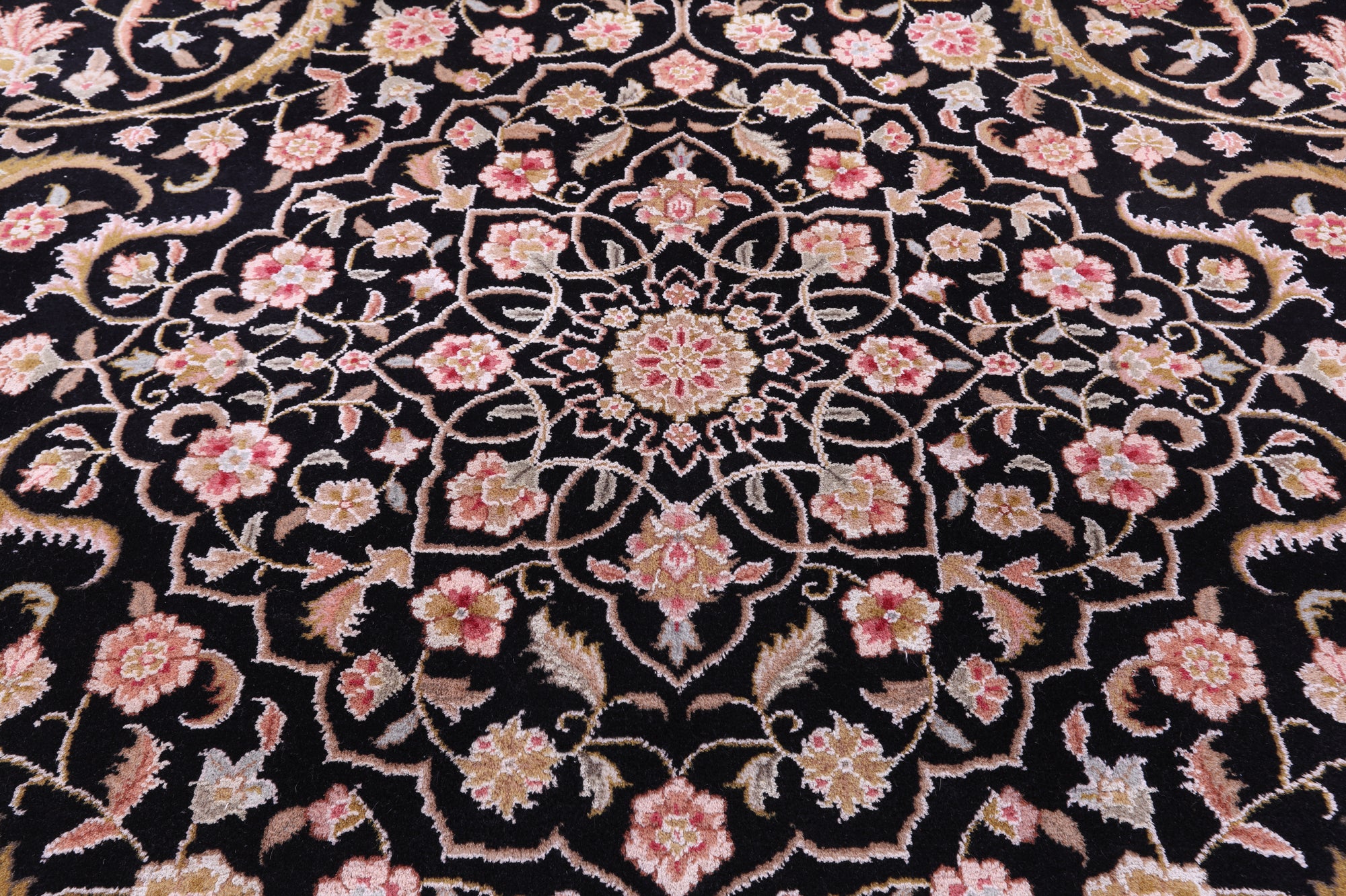 Black Persian Tabriz Handmade Wool & Silk Rug - 9' 0" X 12' 0"