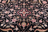 Black Persian Tabriz Handmade Wool & Silk Rug - 9' 0" X 12' 0"