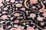 Black Persian Tabriz Handmade Wool & Silk Rug - 9' 0" X 12' 0"