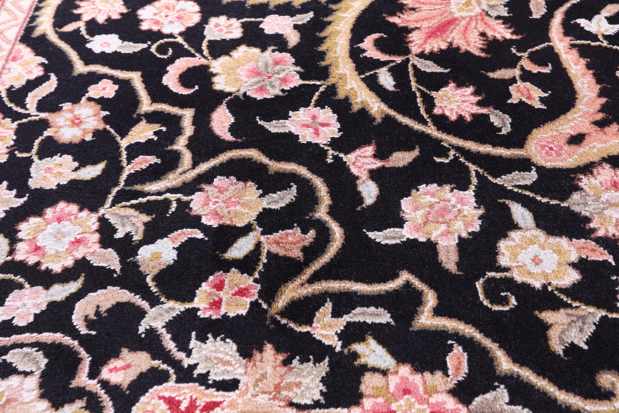 Black Persian Tabriz Handmade Wool & Silk Rug - 9' 0" X 12' 0"