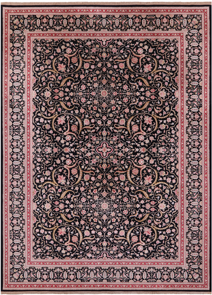 Black Persian Tabriz Handmade Wool & Silk Rug - 9' 0" X 12' 0"