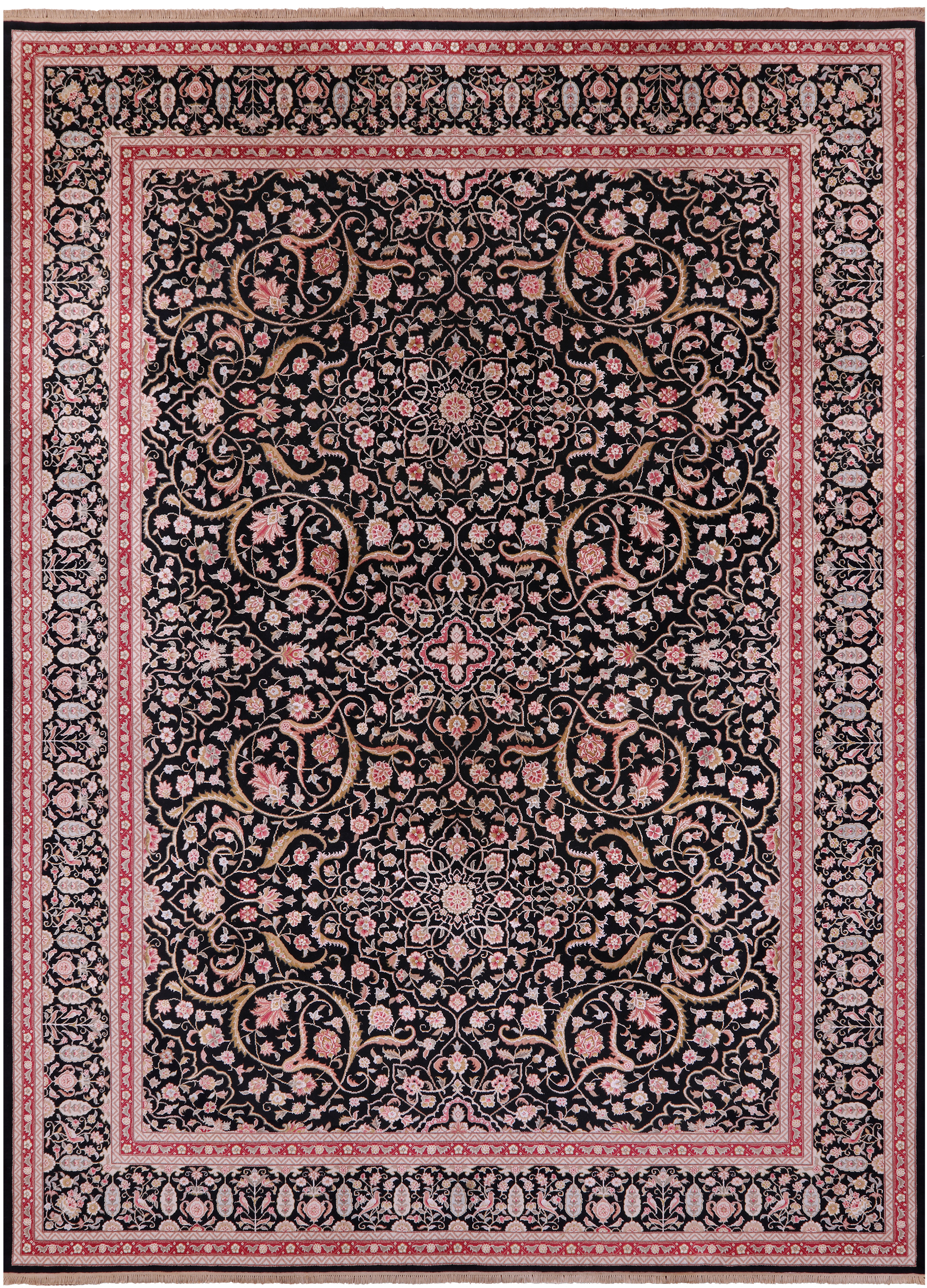 Black Persian Tabriz Handmade Wool & Silk Rug - 9' 0" X 12' 0"