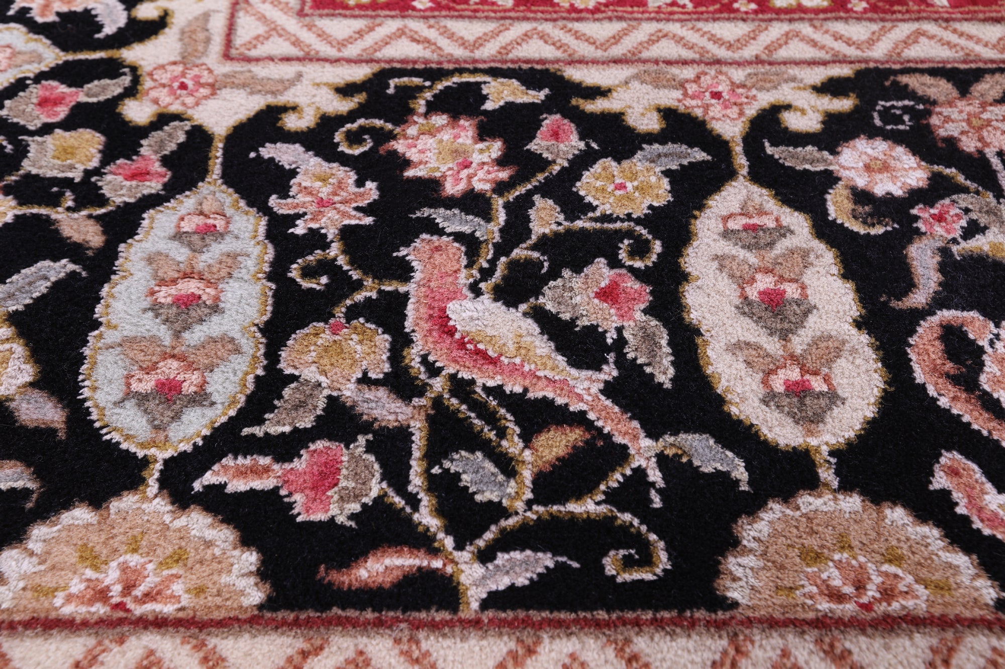 Black Persian Tabriz Handmade Wool & Silk Rug - 9' 0" X 12' 0"