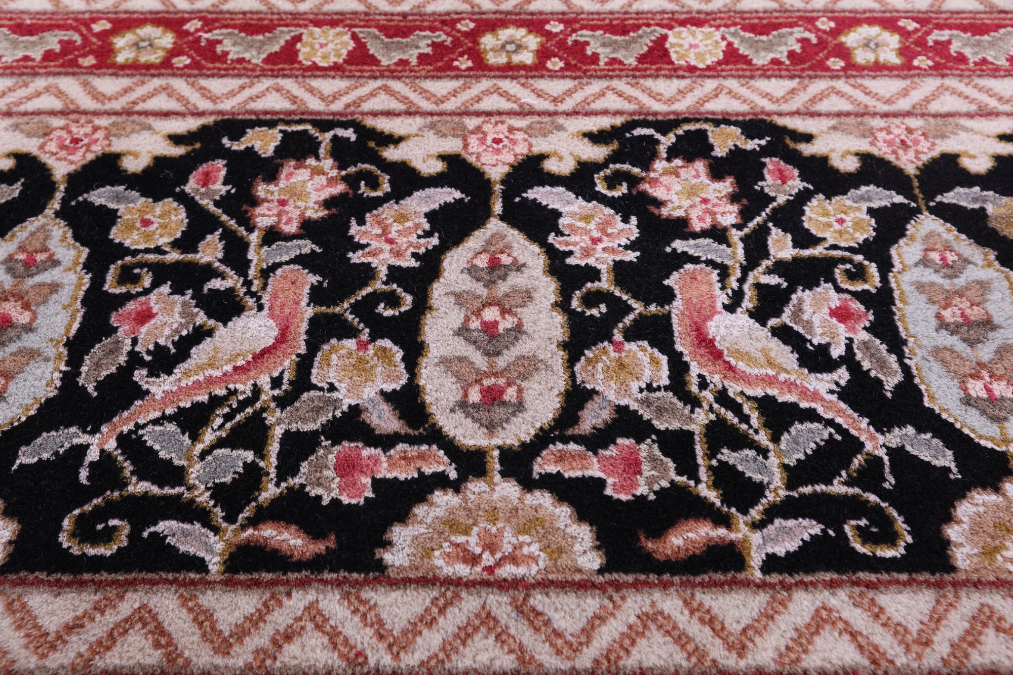 Black Persian Tabriz Handmade Wool & Silk Rug - 9' 0" X 12' 0"