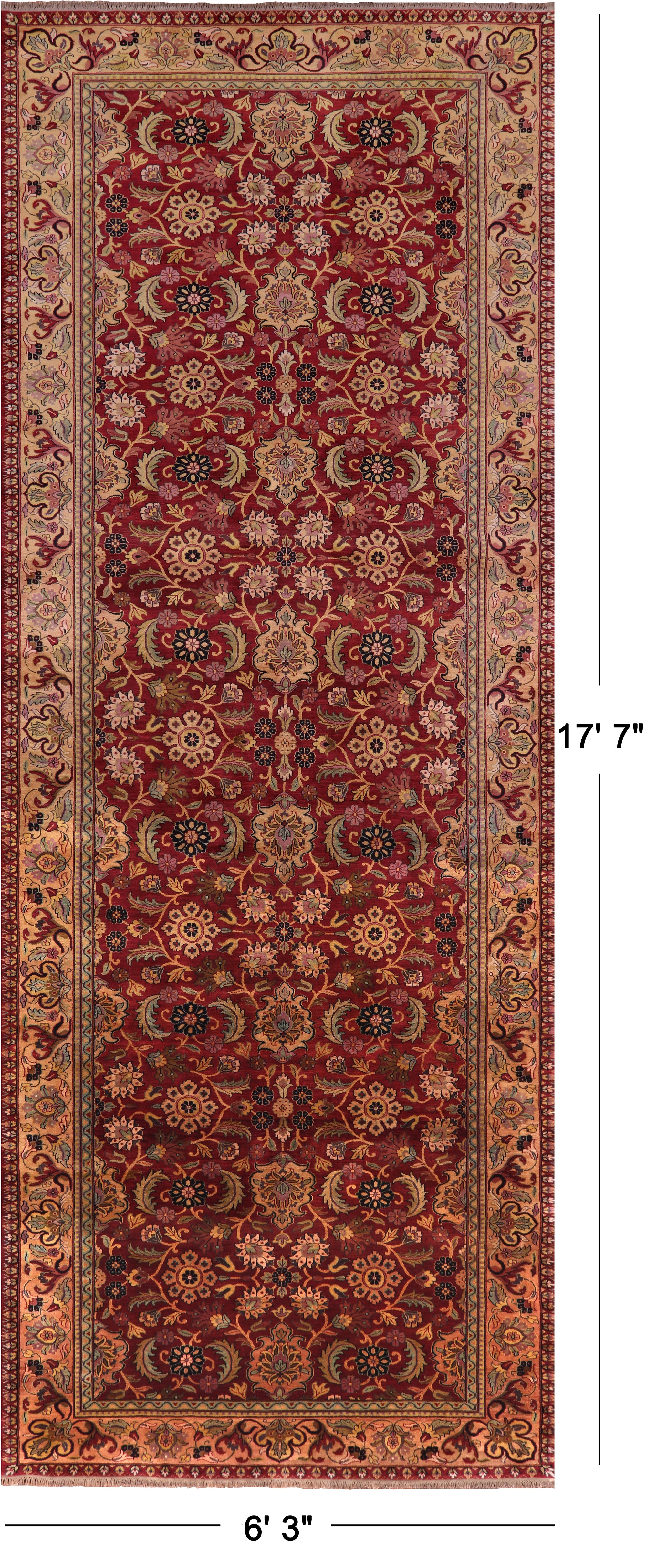 Red Persian Tabriz Handmade Wool Rug - 6' 3" X 17' 7"