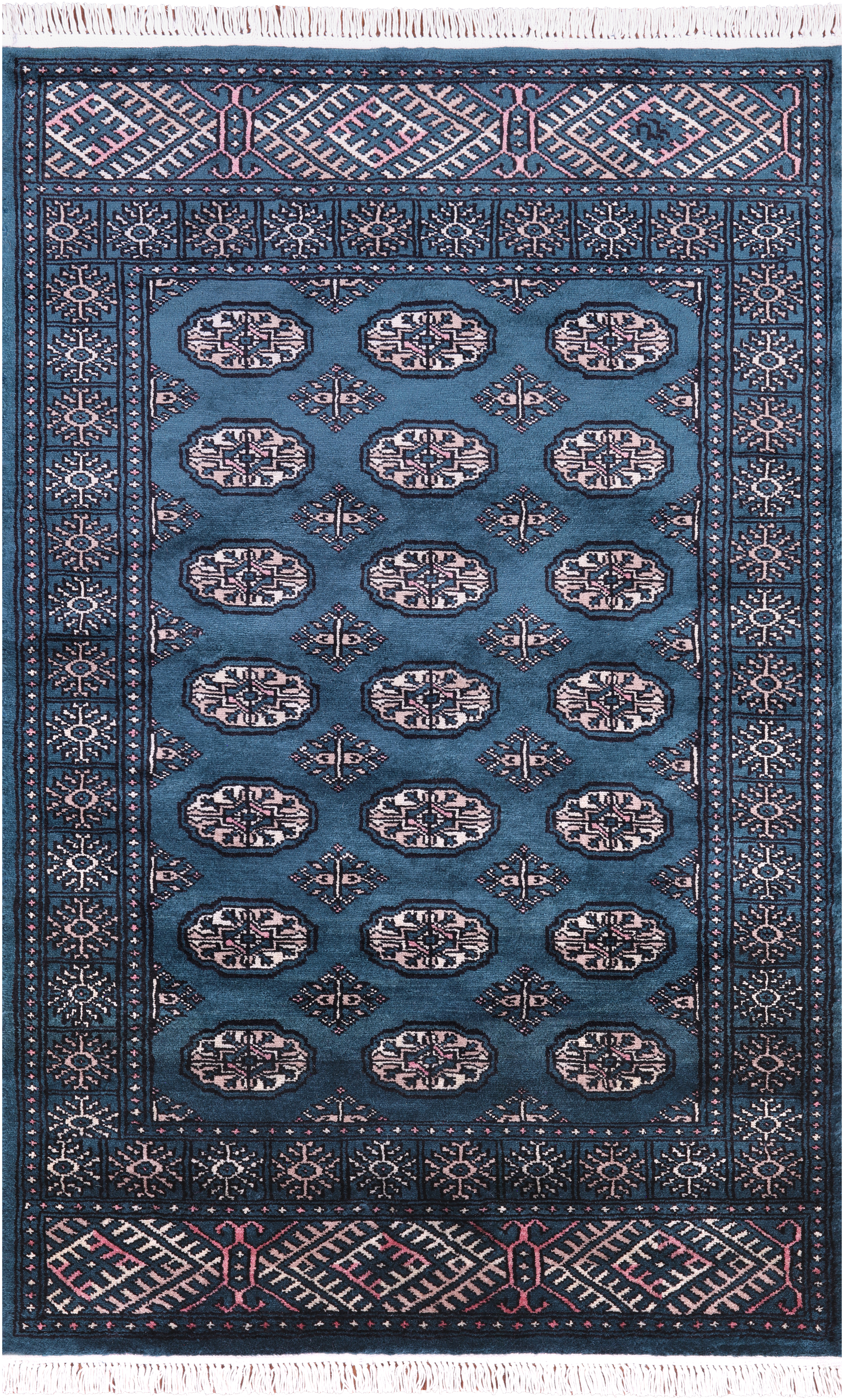 Green Bokhara Hand-Knotted Wool Rug - 3' 6" X 5' 5"