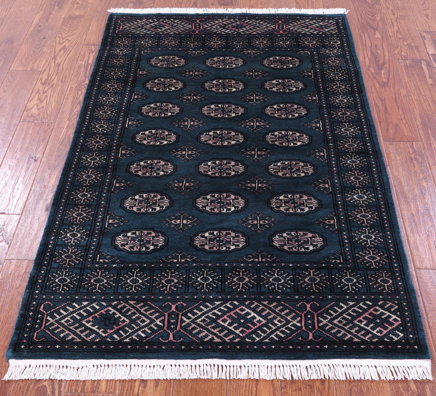 Green Bokhara Hand-Knotted Wool Rug - 3' 6" X 5' 5"