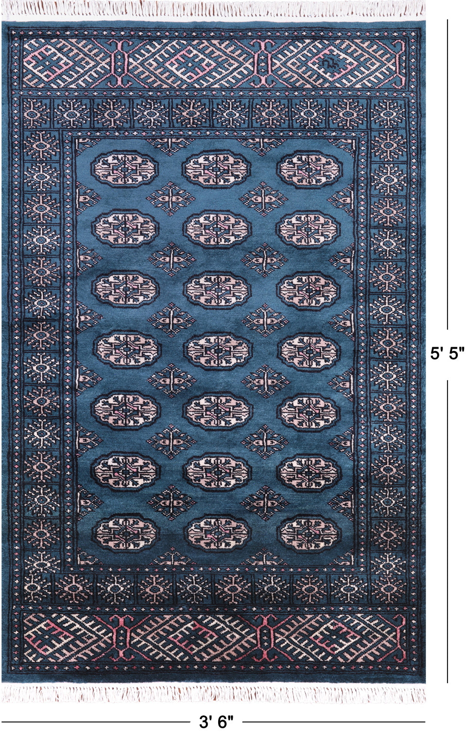 Green Bokhara Hand-Knotted Wool Rug - 3' 6" X 5' 5"