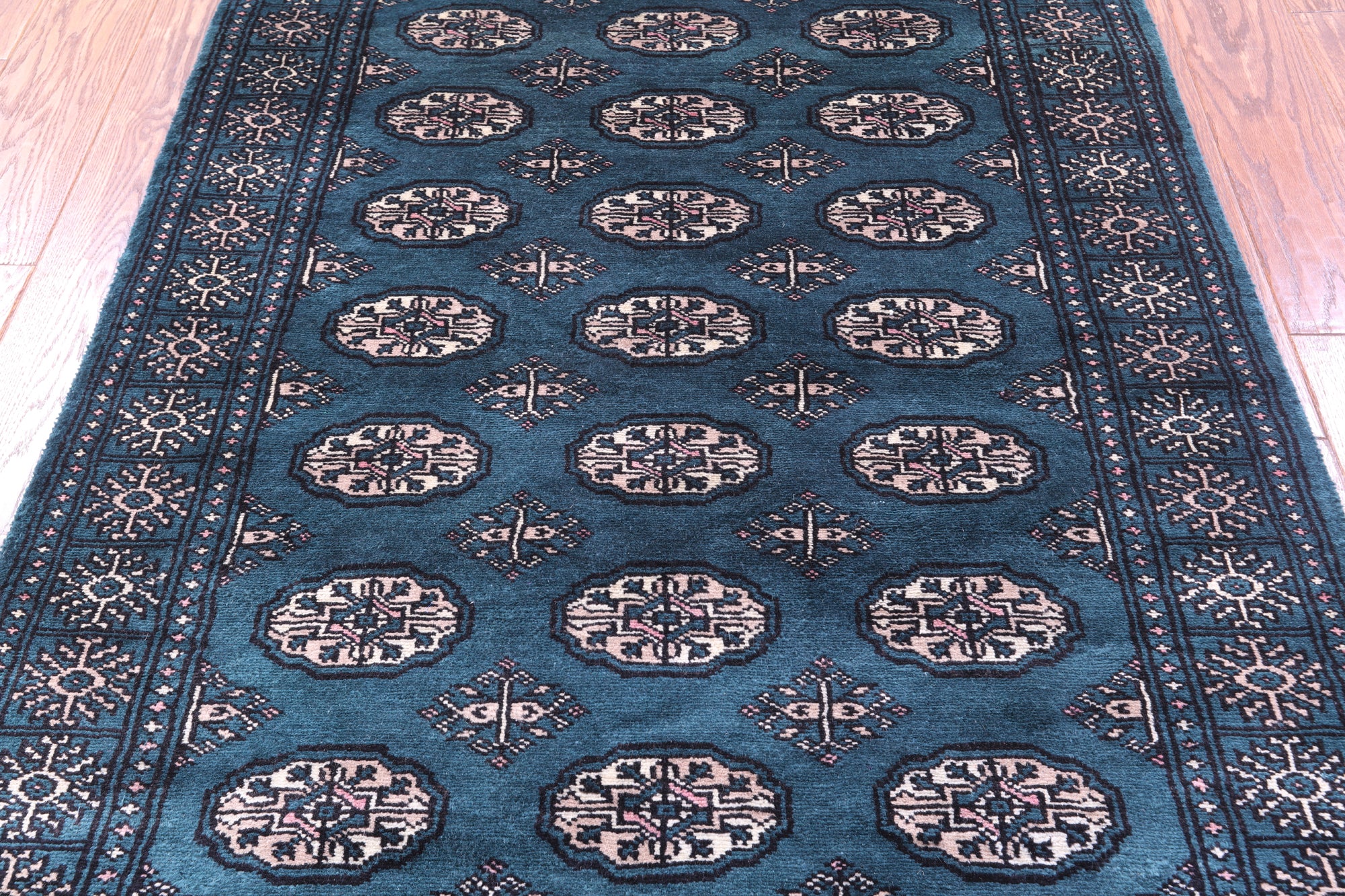 Green Bokhara Hand-Knotted Wool Rug - 3' 6" X 5' 5"