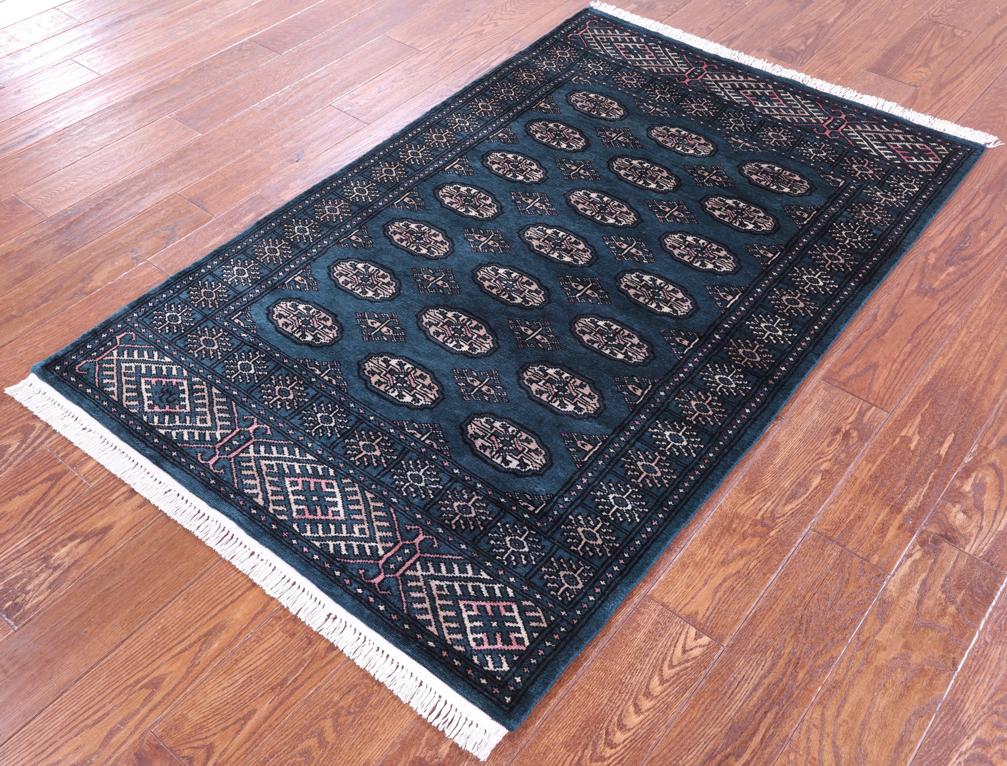 Green Bokhara Hand-Knotted Wool Rug - 3' 6" X 5' 5"
