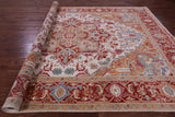 Ivory Persian Heriz Serapi Handmade Wool Rug - 9' 0" X 12' 0"