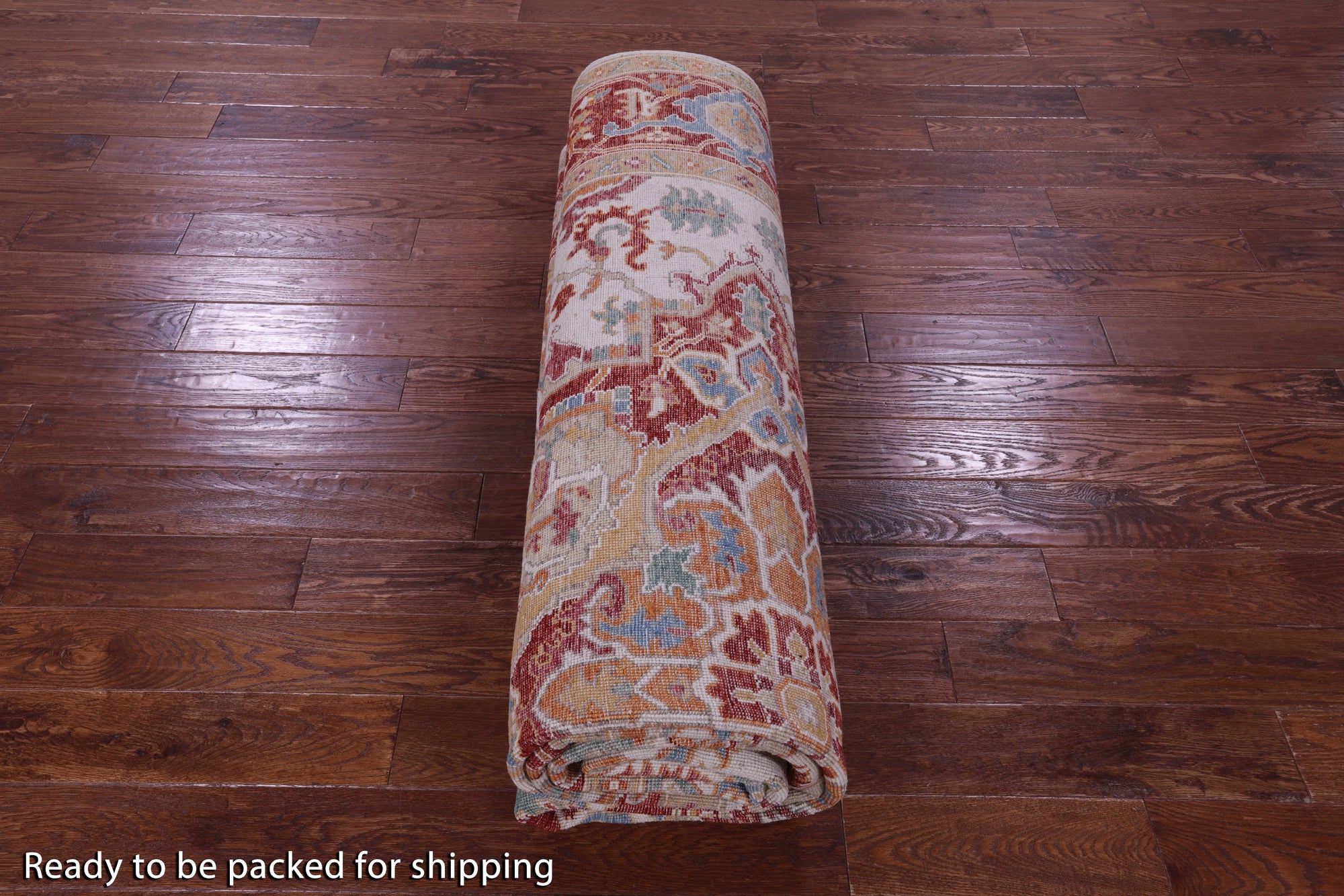 Ivory Persian Heriz Serapi Handmade Wool Rug - 9' 0" X 12' 0"