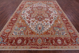 Ivory Persian Heriz Serapi Handmade Wool Rug - 9' 0" X 12' 0"