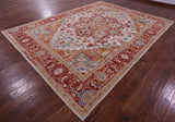 Ivory Persian Heriz Serapi Handmade Wool Rug - 9' 0" X 12' 0"