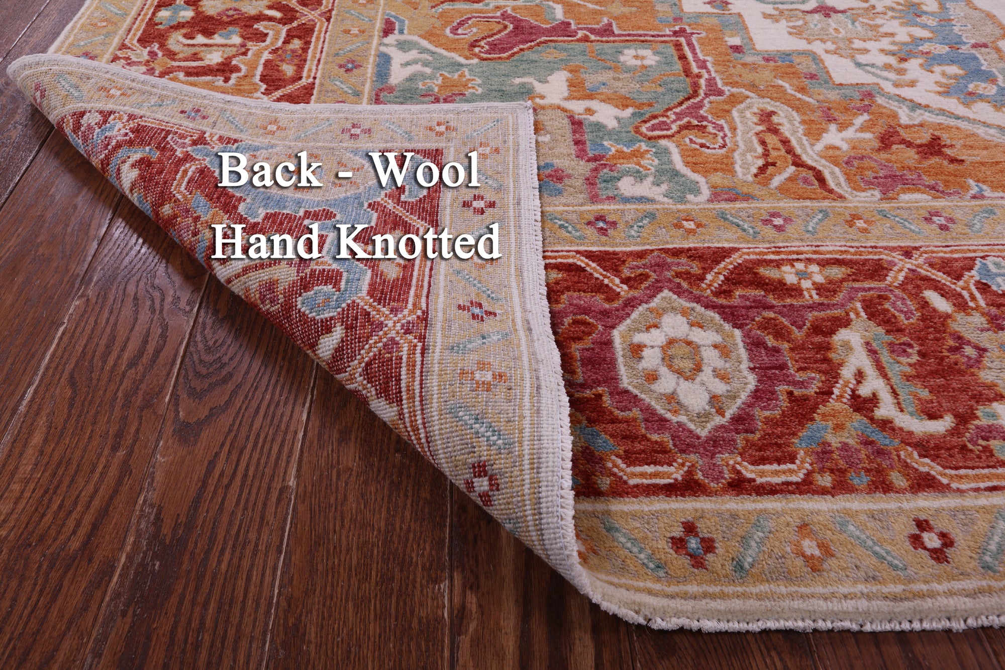 Ivory Persian Heriz Serapi Handmade Wool Rug - 9' 0" X 12' 0"