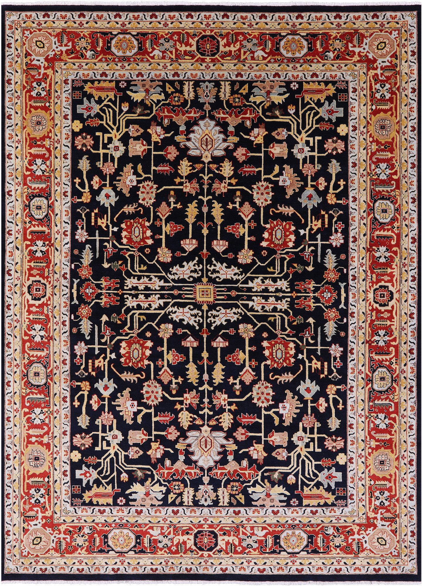 Black Persian Heriz Serapi Handmade Wool Rug - 8' 10" X 11' 10"