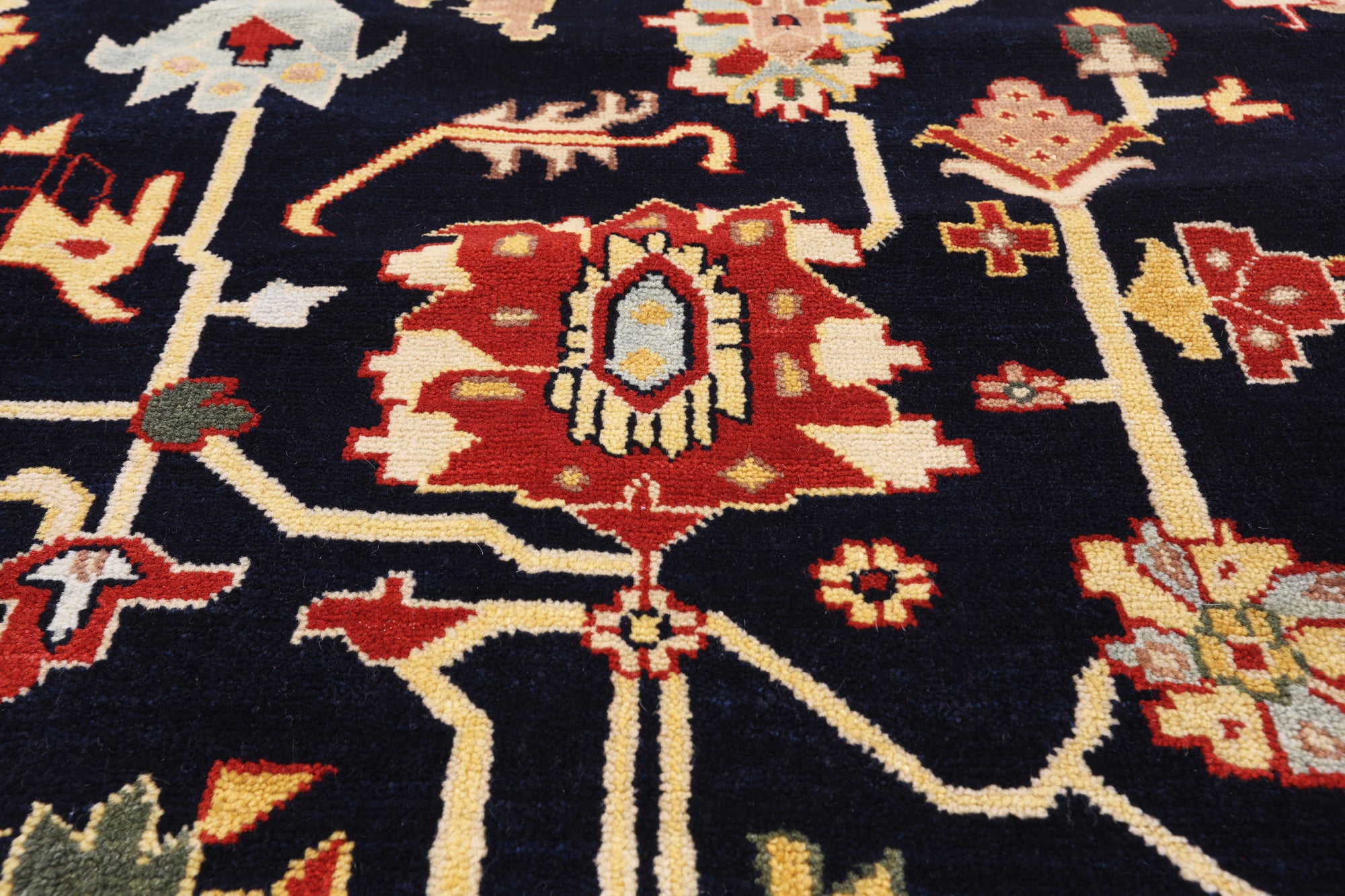 Black Persian Heriz Serapi Handmade Wool Rug - 8' 10" X 11' 10"