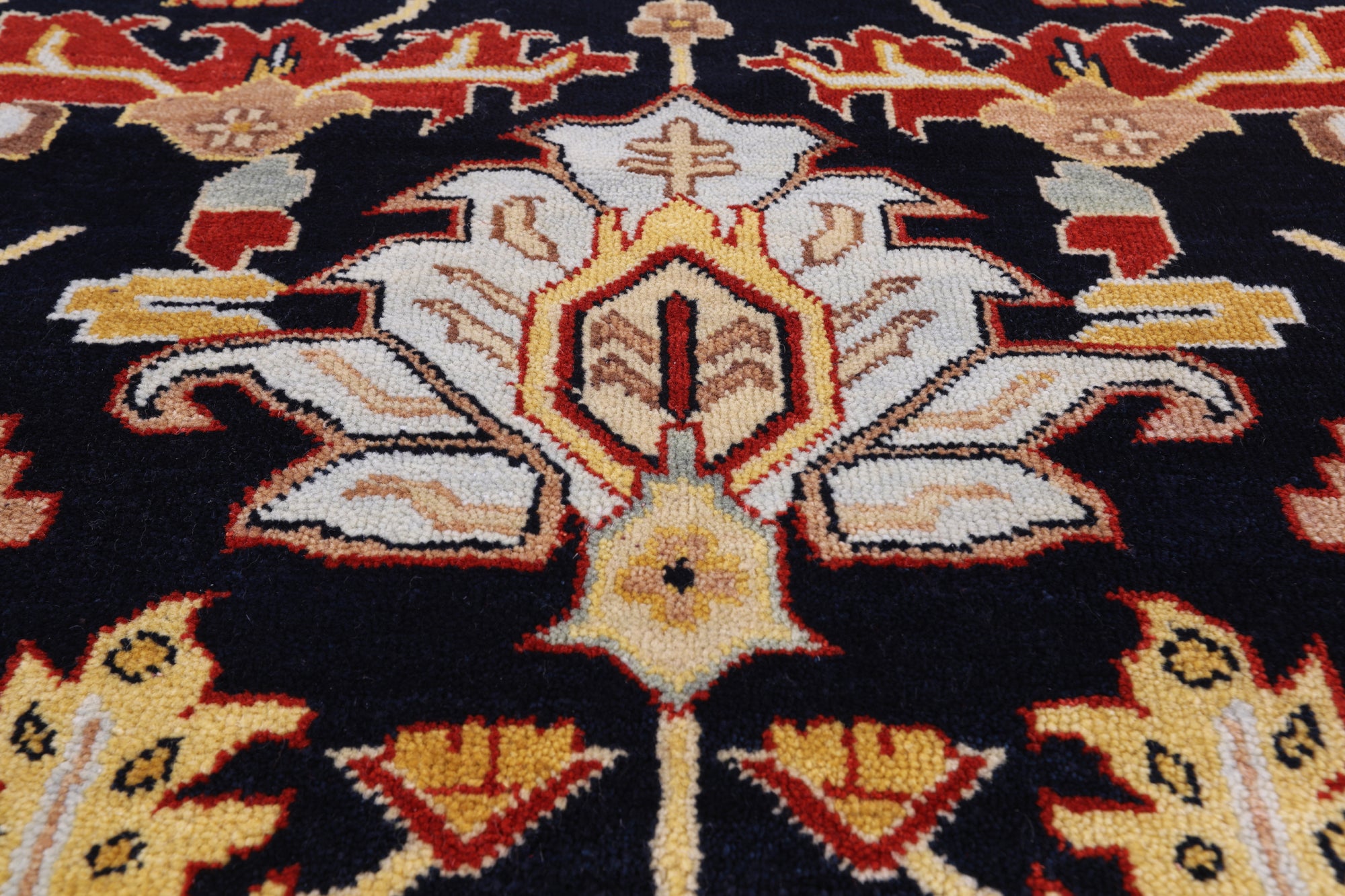 Black Persian Heriz Serapi Handmade Wool Rug - 8' 10" X 11' 10"
