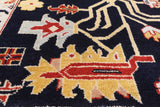 Black Persian Heriz Serapi Handmade Wool Rug - 8' 10" X 11' 10"