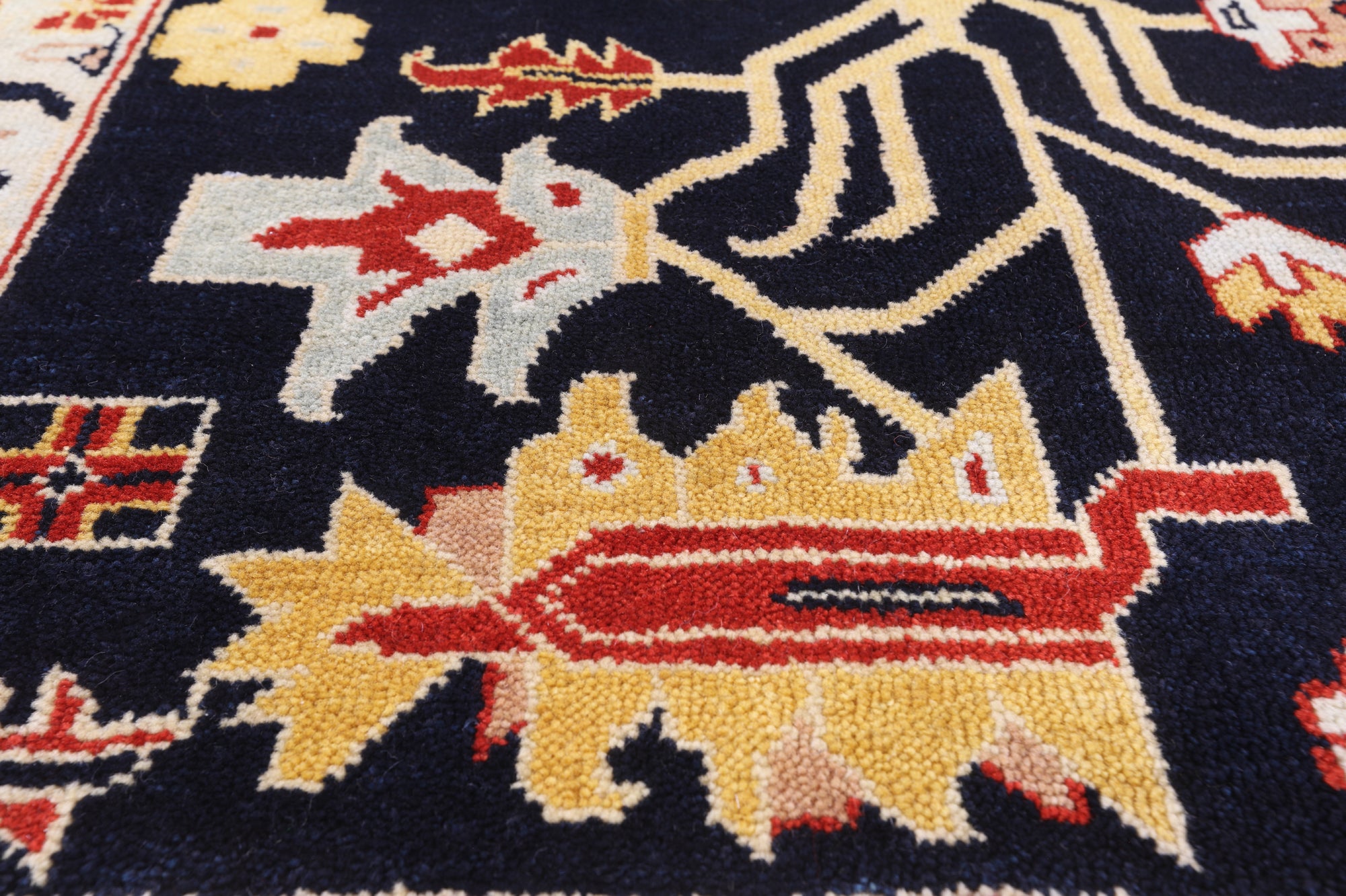 Black Persian Heriz Serapi Handmade Wool Rug - 8' 10" X 11' 10"
