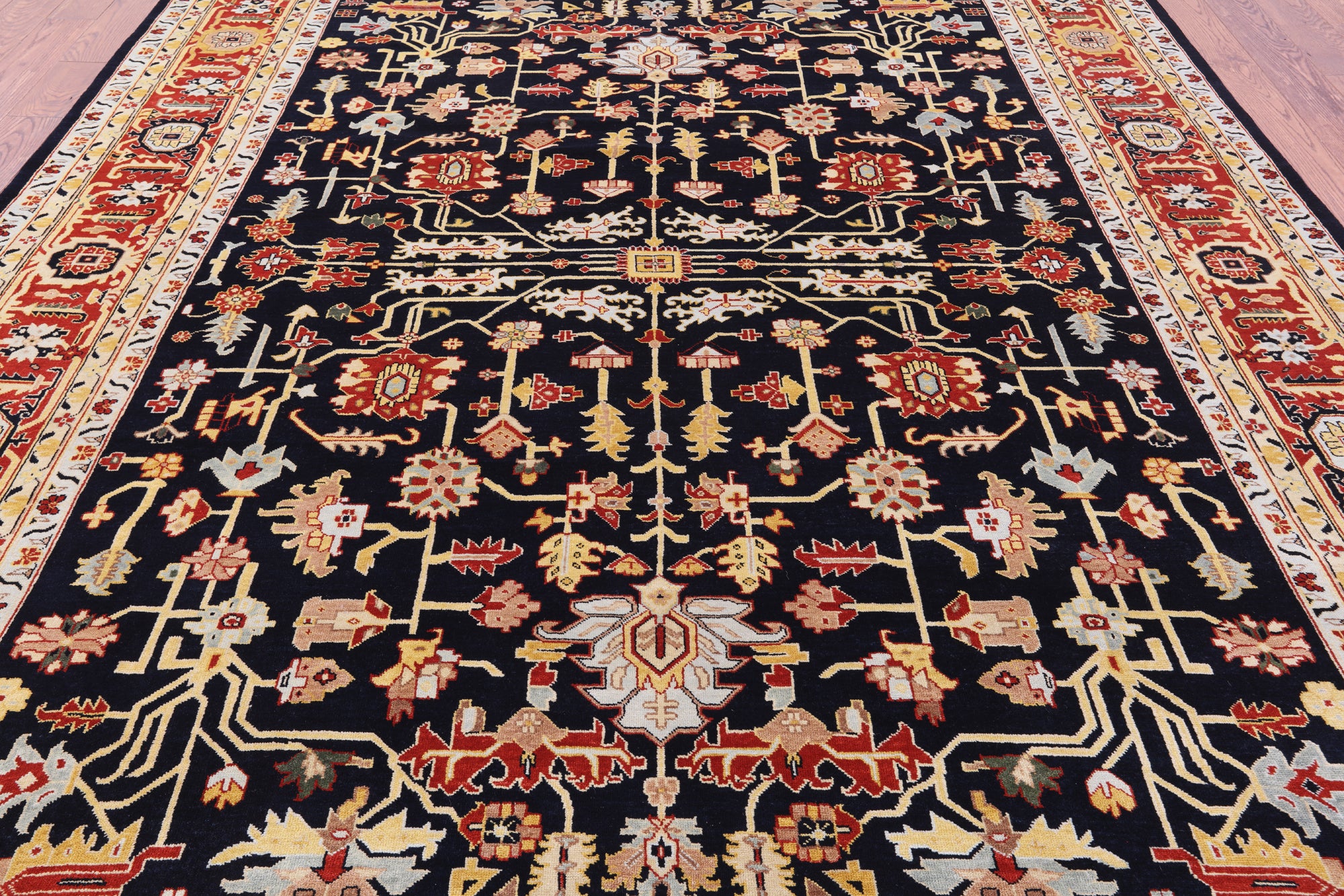 Black Persian Heriz Serapi Handmade Wool Rug - 8' 10" X 11' 10"