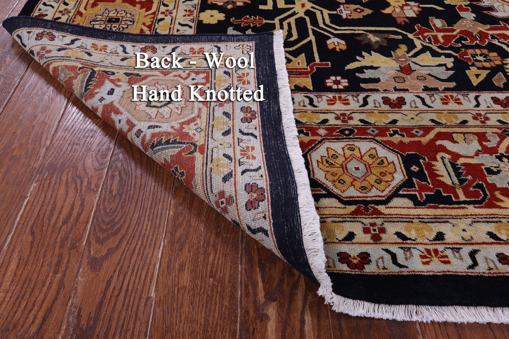 Black Persian Heriz Serapi Handmade Wool Rug - 8' 10" X 11' 10"