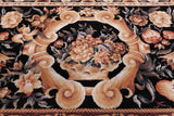 Black French Aubusson Handmade Wool Rug - 8' 0" X 10' 0"