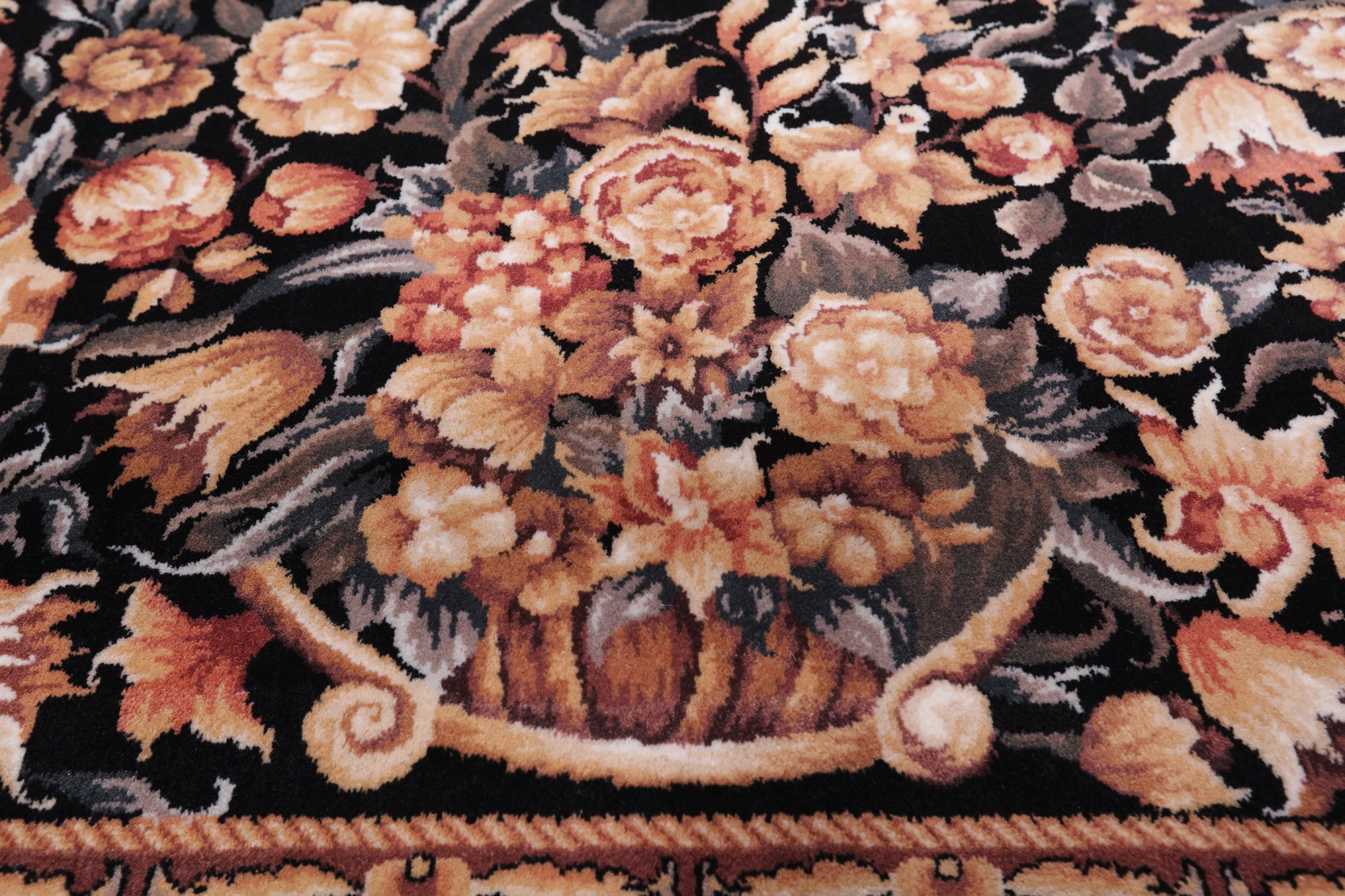 Black French Aubusson Handmade Wool Rug - 8' 0" X 10' 0"