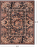 Black French Aubusson Handmade Wool Rug - 8' 0" X 10' 0"