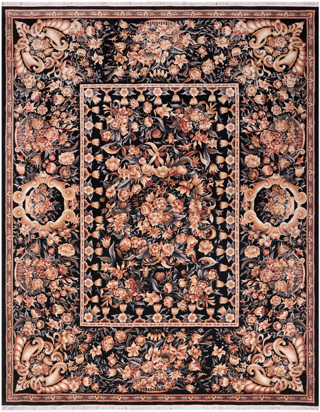 Black French Aubusson Handmade Wool Rug - 8' 0" X 10' 0"