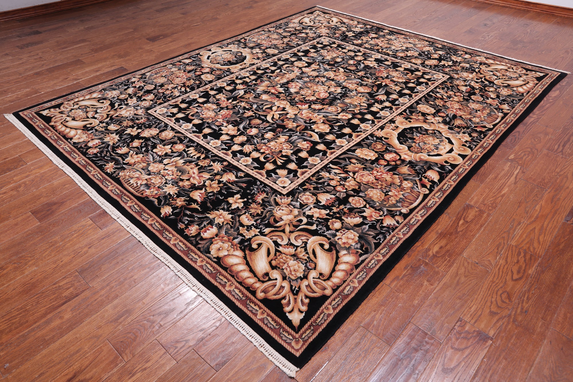 Black French Aubusson Handmade Wool Rug - 8' 0" X 10' 0"