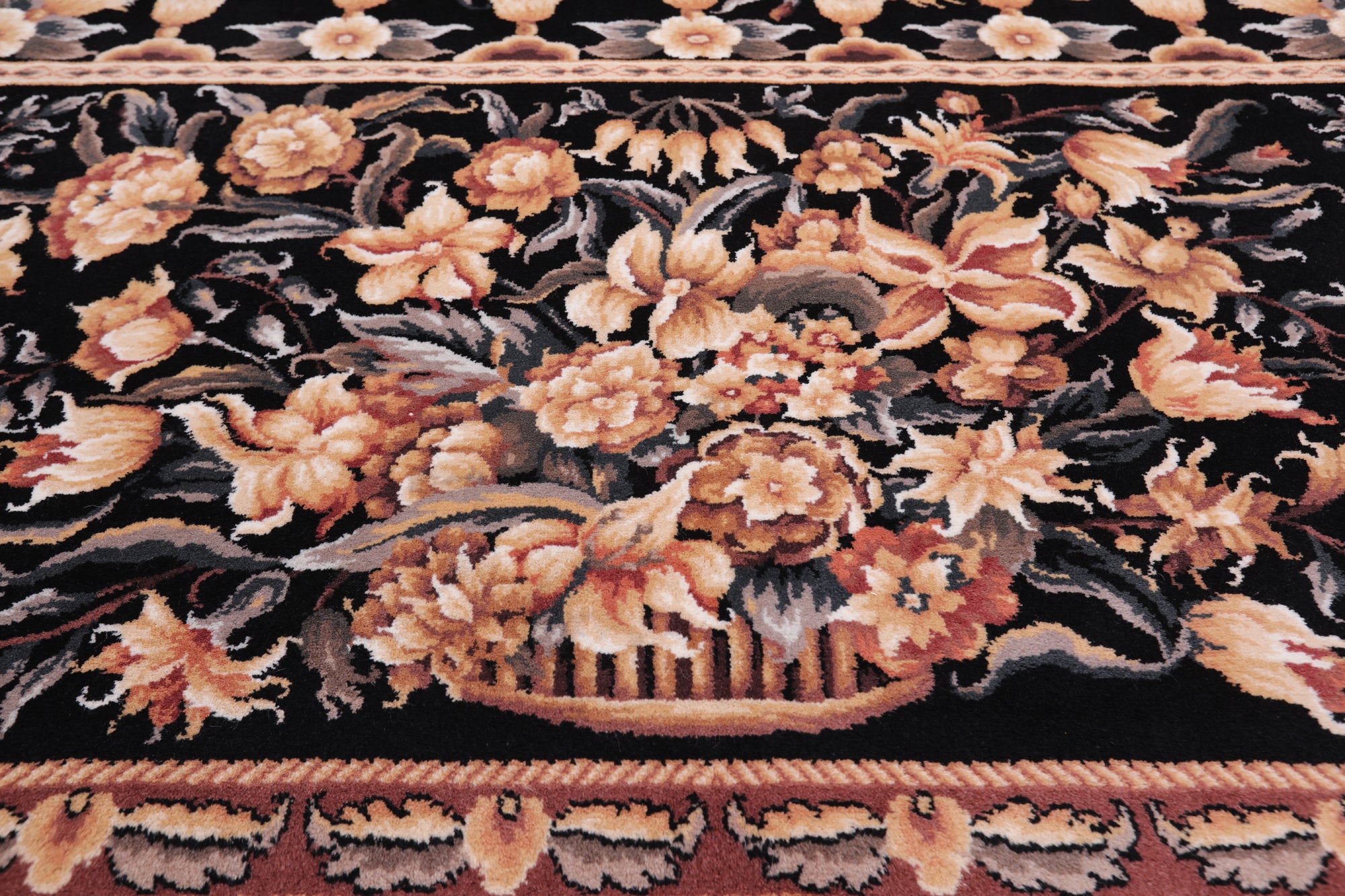 Black French Aubusson Handmade Wool Rug - 8' 0" X 10' 0"