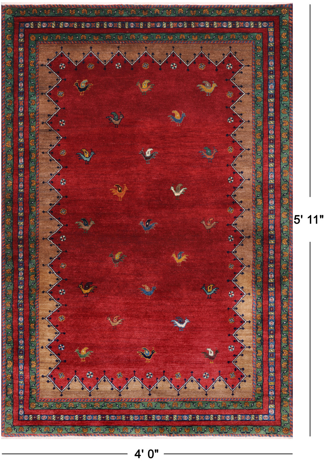 Red Tribal Persian Gabbeh Hand Knotted Wool Rug - 4' 0" X 5' 11"