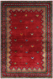 Red Tribal Persian Gabbeh Hand Knotted Wool Rug - 4' 0" X 5' 11"