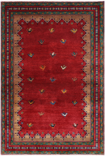 Red Tribal Persian Gabbeh Hand Knotted Wool Rug - 4' 0" X 5' 11"