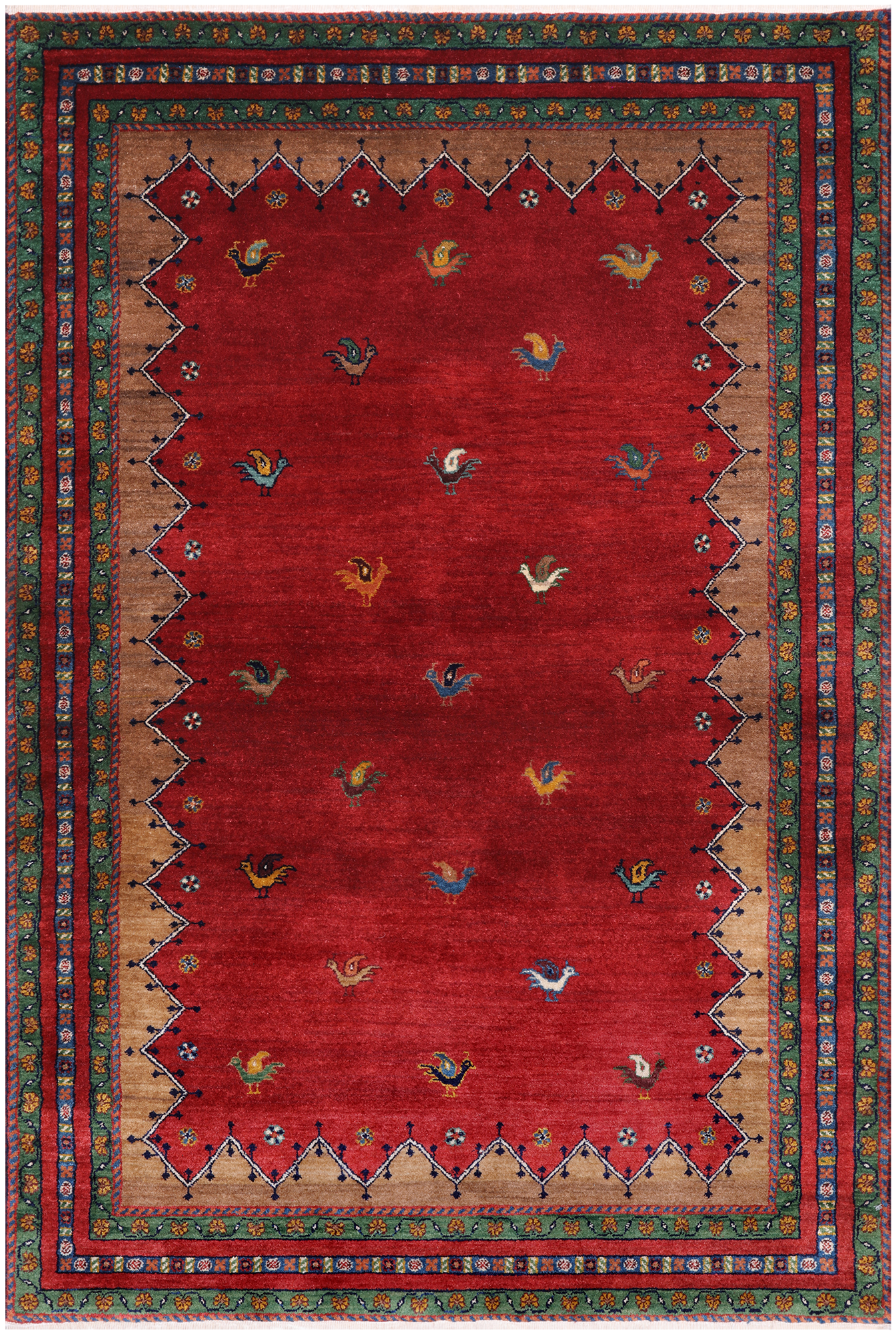 Red Tribal Persian Gabbeh Hand Knotted Wool Rug - 4' 0" X 5' 11"