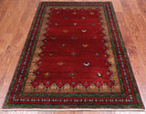 Red Tribal Persian Gabbeh Hand Knotted Wool Rug - 4' 0" X 5' 11"