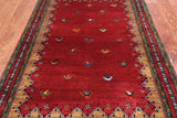Red Tribal Persian Gabbeh Hand Knotted Wool Rug - 4' 0" X 5' 11"