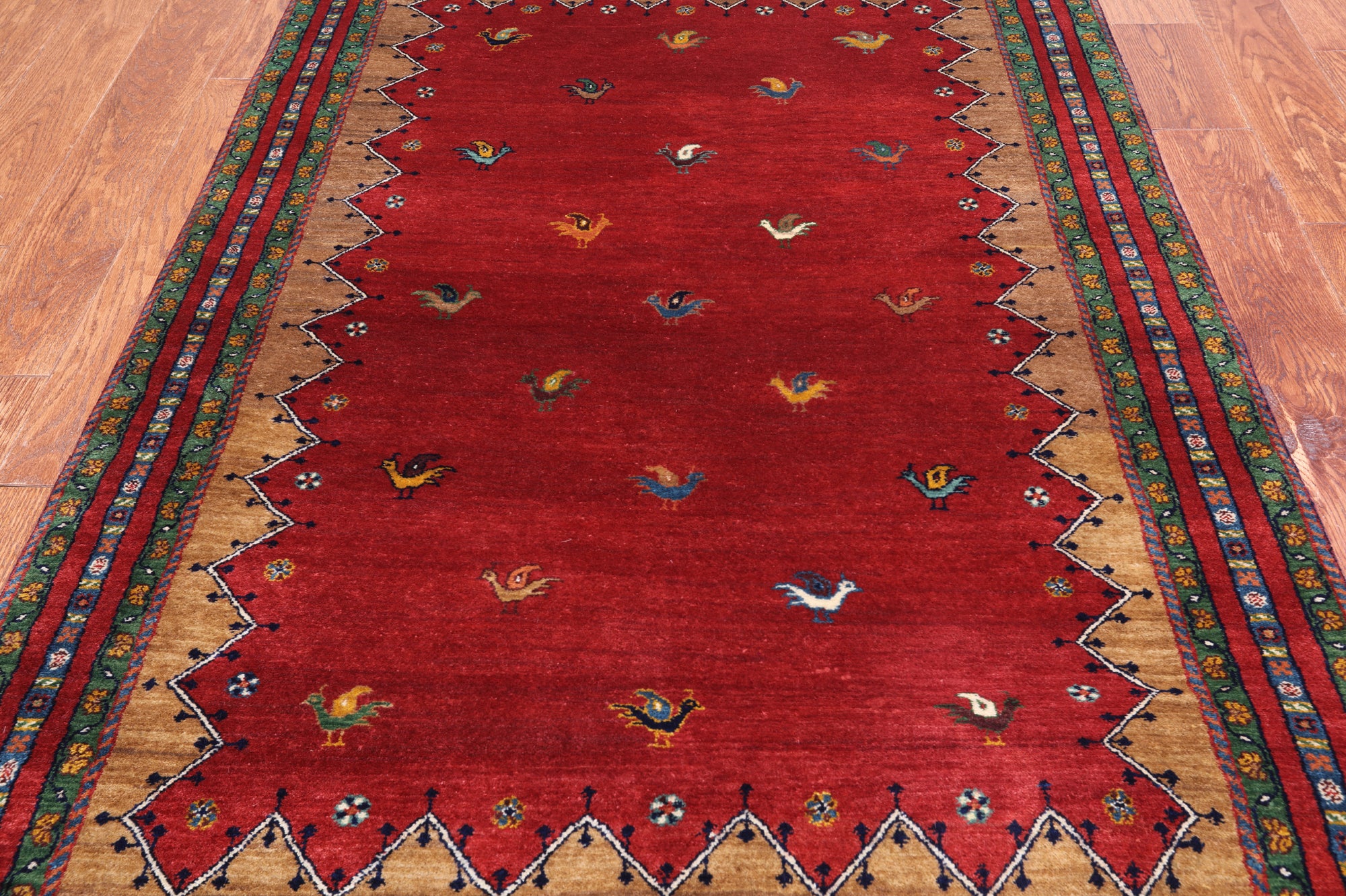 Red Tribal Persian Gabbeh Hand Knotted Wool Rug - 4' 0" X 5' 11"
