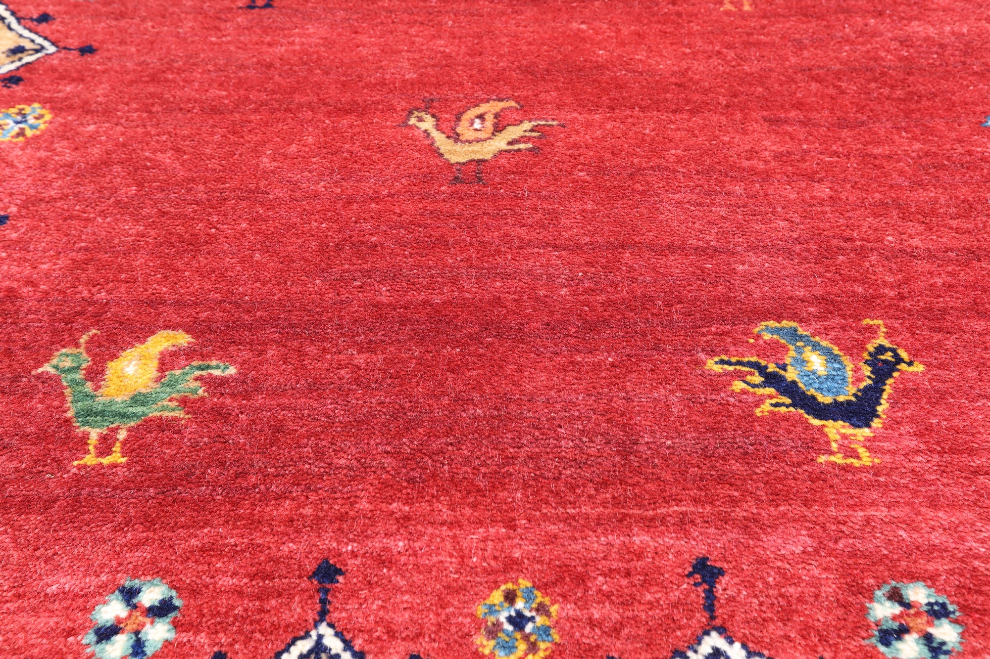 Red Tribal Persian Gabbeh Hand Knotted Wool Rug - 4' 0" X 5' 11"
