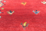 Red Tribal Persian Gabbeh Hand Knotted Wool Rug - 4' 0" X 5' 11"
