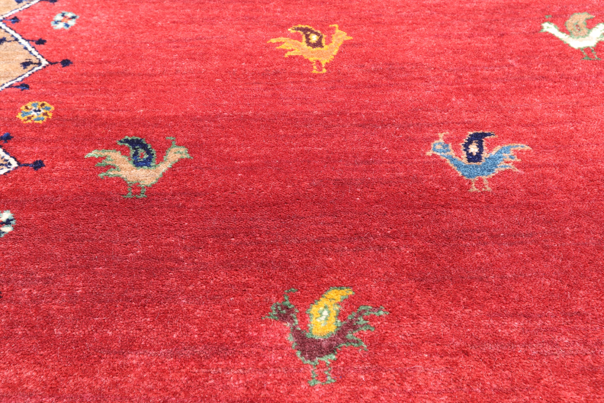 Red Tribal Persian Gabbeh Hand Knotted Wool Rug - 4' 0" X 5' 11"