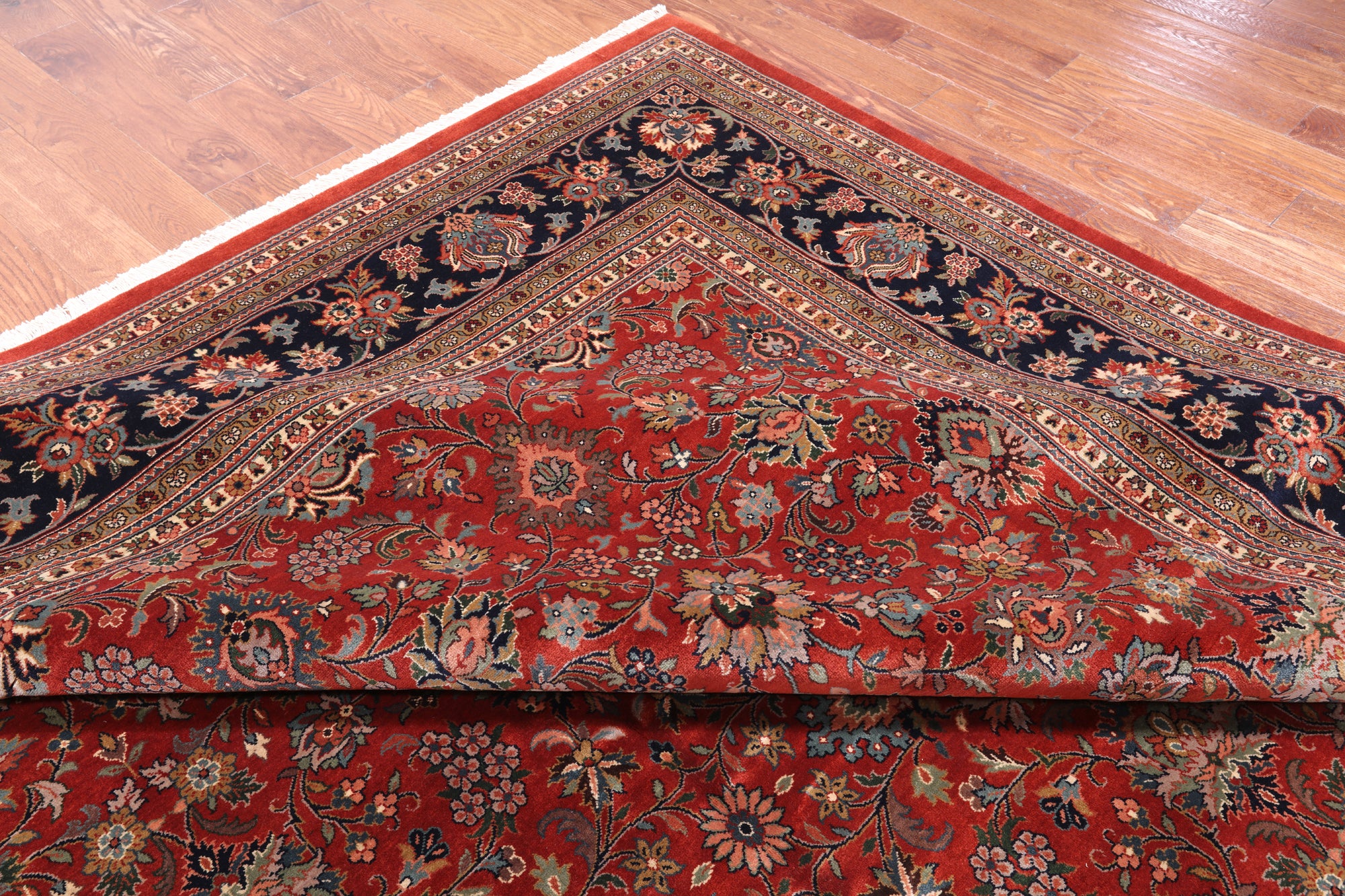 Red Square Persian Fine Tabriz Handmade Wool Rug - 12' 2" X 12' 3"