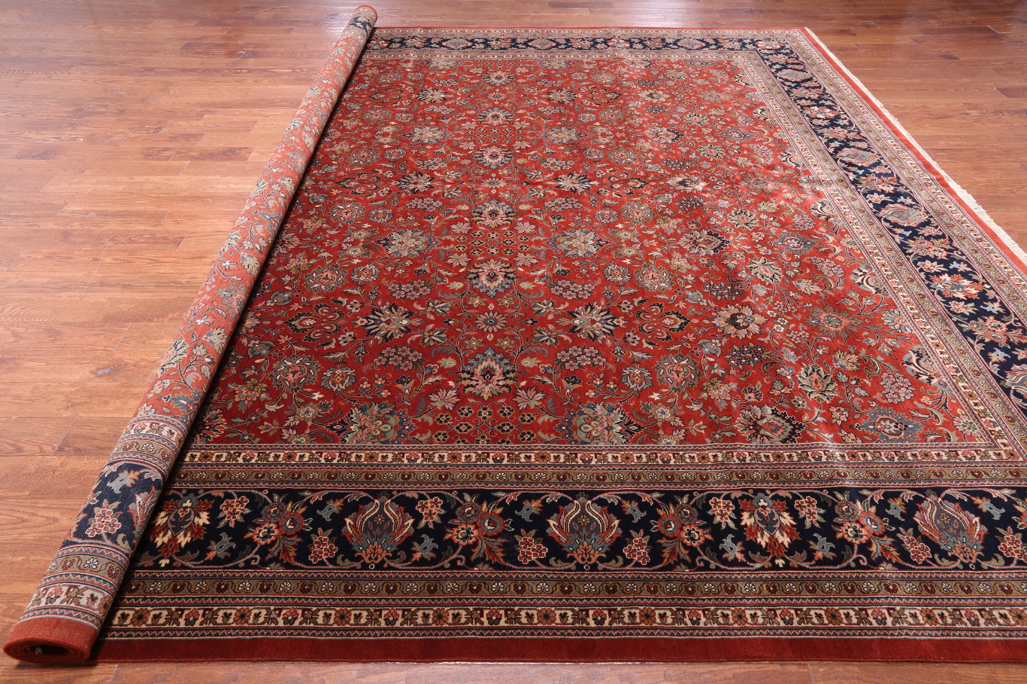 Red Square Persian Fine Tabriz Handmade Wool Rug - 12' 2" X 12' 3"